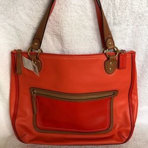 Coach Large Red Orange Leather Shoulder Bag